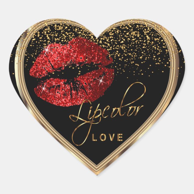 Red Glitter Lipcolor Love Heart Sticker (Front)