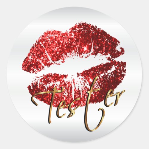 Red Glitter Lips 3 _ Tester Classic Round Sticker