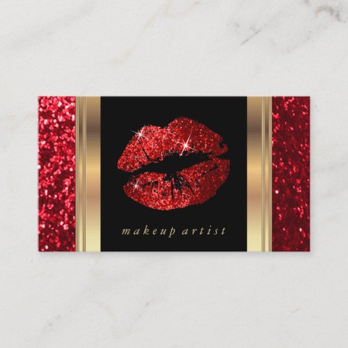 Red Glitter Lips and Elegant Gold Business Card