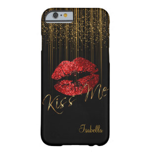 Red Glitter Lips and Gold Glitter Star Lights Barely There iPhone 6 Case