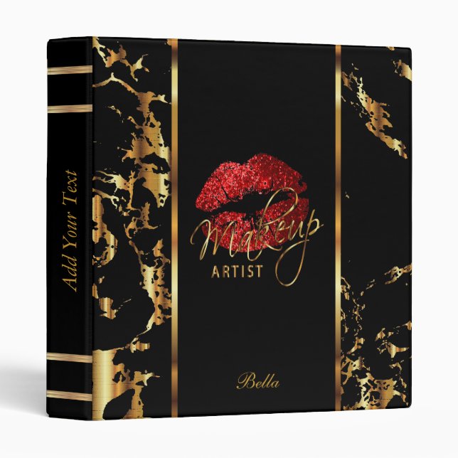 Red Glitter Lips and Gold Marble Binder (Front/Spine)