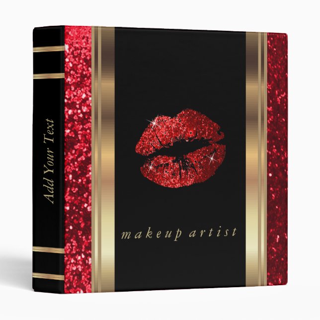 Red Glitter Lips and Metallic Gold Binder (Front/Spine)