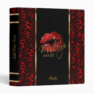 Red Glitter Lips and Red Leopard 3 Ring Binder