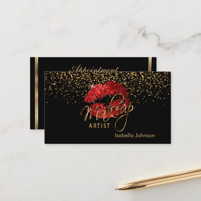 Red Glitter Lips Appointment Schedule Card (Front/Back In Situ)