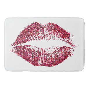 Red Glitter Lips Bathroom Mat