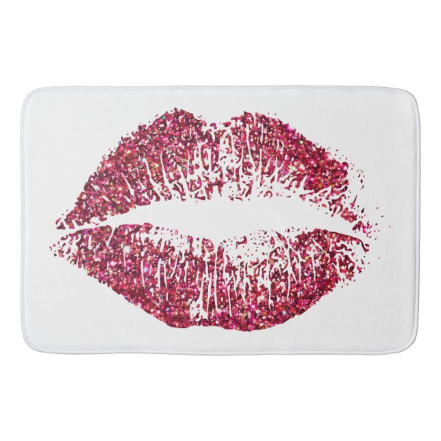 Red Glitter Lips Bathroom Mat (Front)