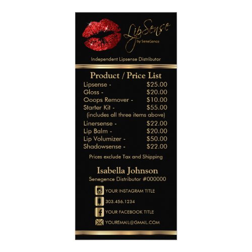 Red Glitter Lips _ Black _  Price List Rack Card