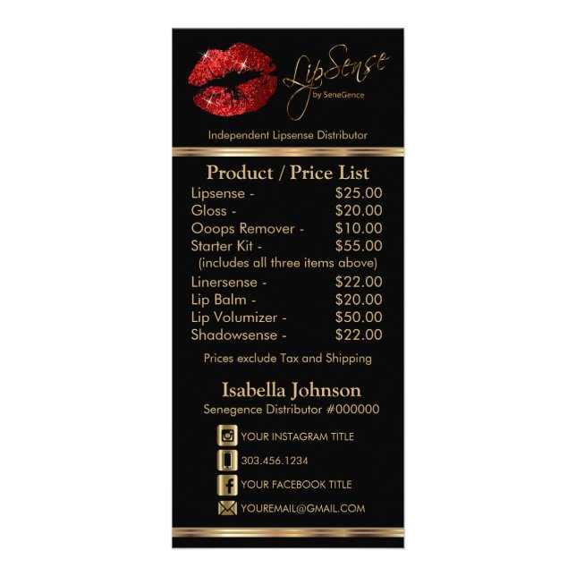 Red Glitter Lips - Black -  Price List Rack Card (Front)