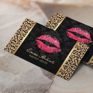 Red Glitter Lips Leopard Damask Makeup Artist Business Card at Zazzle