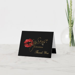 Red Glitter Lips Letterpress Thank You Card