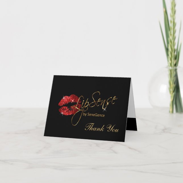 Red Glitter Lips Letterpress Thank You Card (Front)