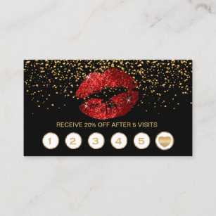 Red Glitter Lips Loyalty Cards on Black