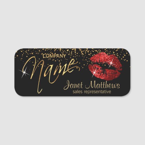 Red Glitter Lips Name Tag