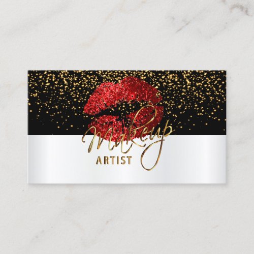 Red Glitter Lips On White and Black Business Card