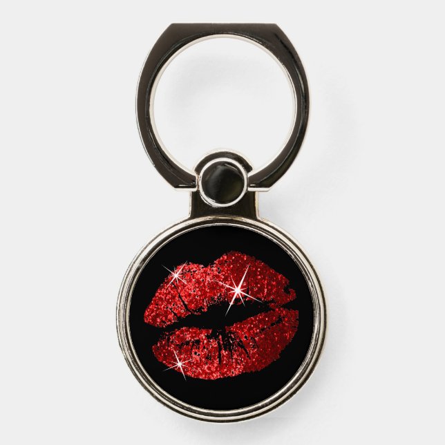 Red Glitter Lips Phone Ring Stand (Front)