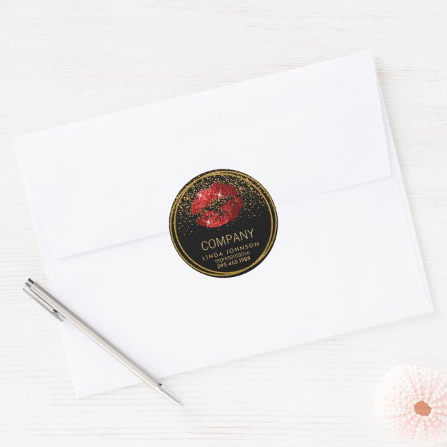 Red Glitter Lips - Representative Classic Round Sticker (Envelope)