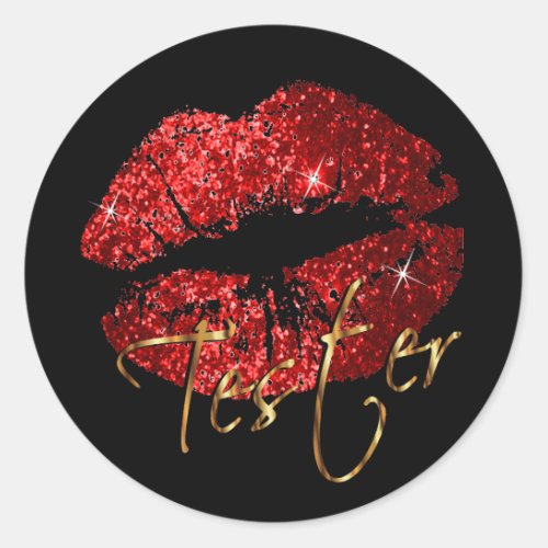 Red Glitter Lips _ Tester Classic Round Sticker