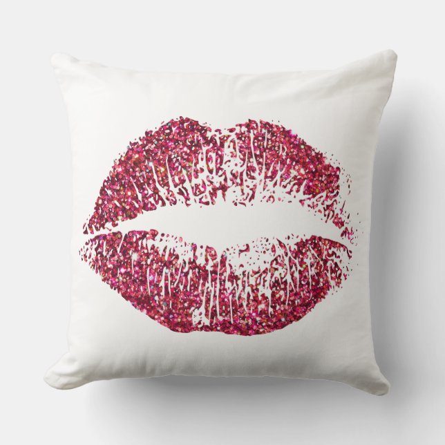 Red Glitter Lips Throw Pillow (Front)