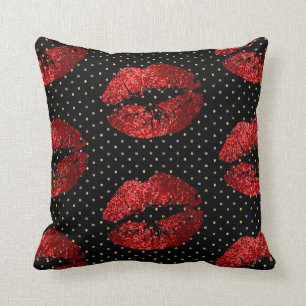 Red Glitter Lips Throw Pillow