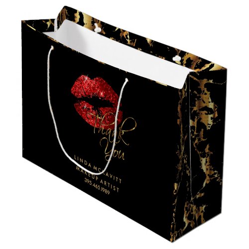 Red Glitter Lipstick and Gold Marble _ Thank You Large Gift Bag