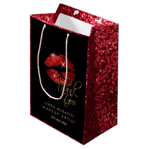 Red Glitter Lipstick and Red Texture _ Thank You Medium Gift Bag
