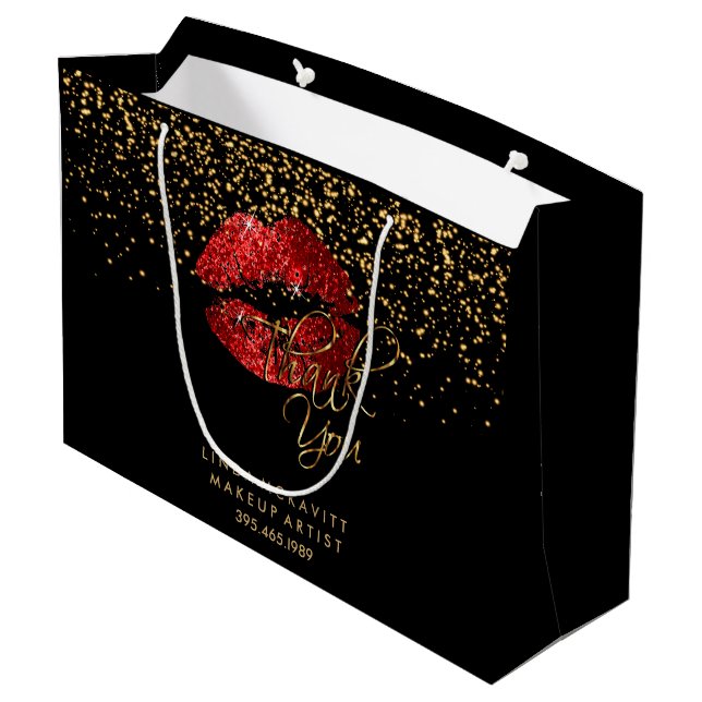 Red Glitter Lipstick - Thank You Large Gift Bag (Back Angled)