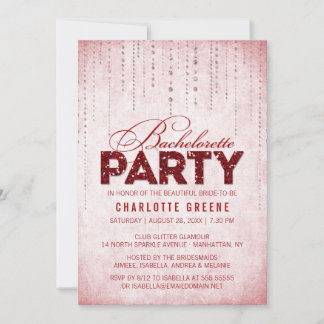 Red Glitter Look Bachelorette Party Invitation