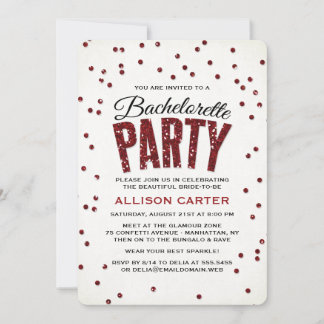 Red Glitter Look Confetti Bachelorette Party Invitation