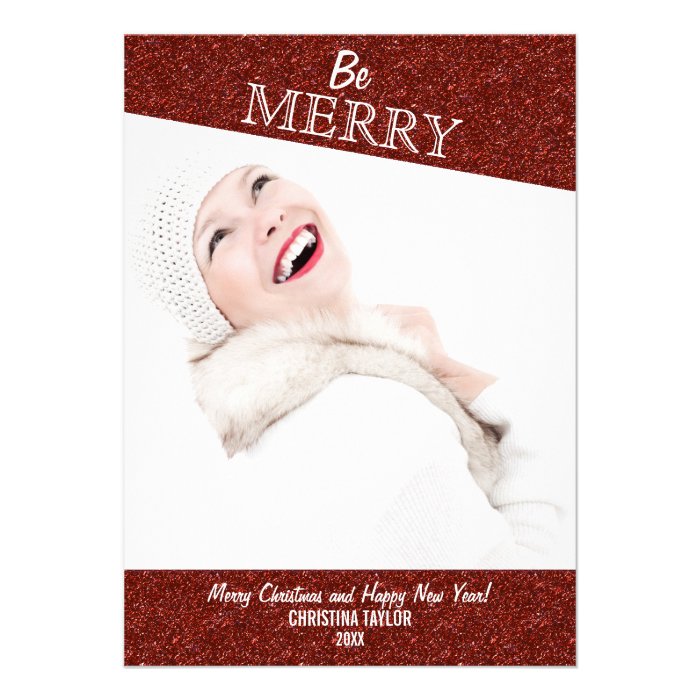 Red Glitter Look Holiday Photo Card