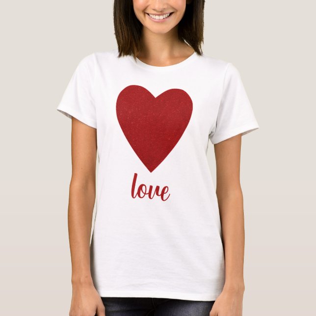 Red Glitter Love Heart Shape T-Shirt (Front)
