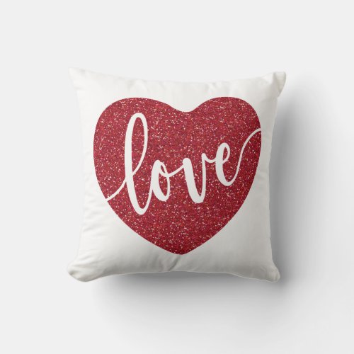 Red Glitter Love Heart   Valentines Throw Pillow