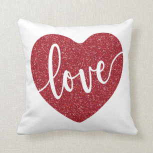 Red Glitter Love Heart    Valentine's Throw Pillow