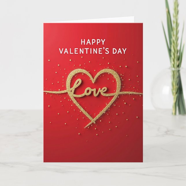 Red Glitter Love Valentines Day Card (Front)