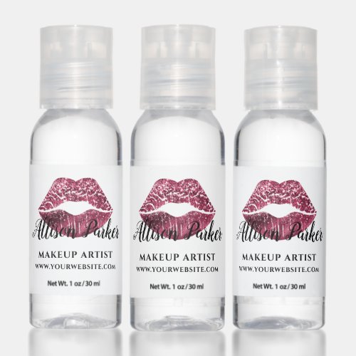 Red Glitter Makeup Artist Kiss Lips Business Promo Hand Sanitizer