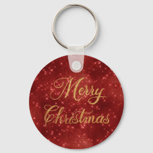 Red glitter merry christmas keychain