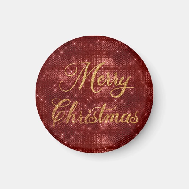 Red glitter merry christmas  magnet (Front)