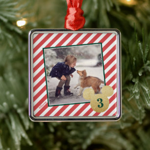 Red Glitter Mickey Icon with Photo Metal Ornament