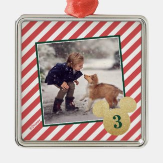 Red Glitter Mickey Icon with Photo Metal Ornament