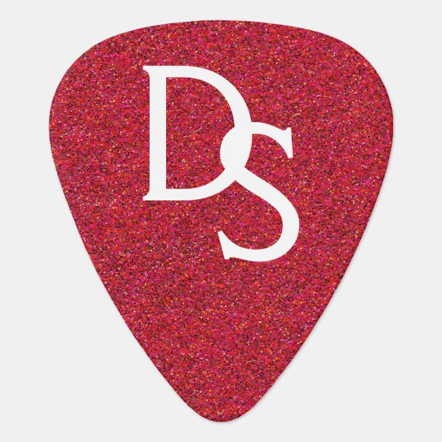 Red Glitter Monogram Guitar Pick (Front)