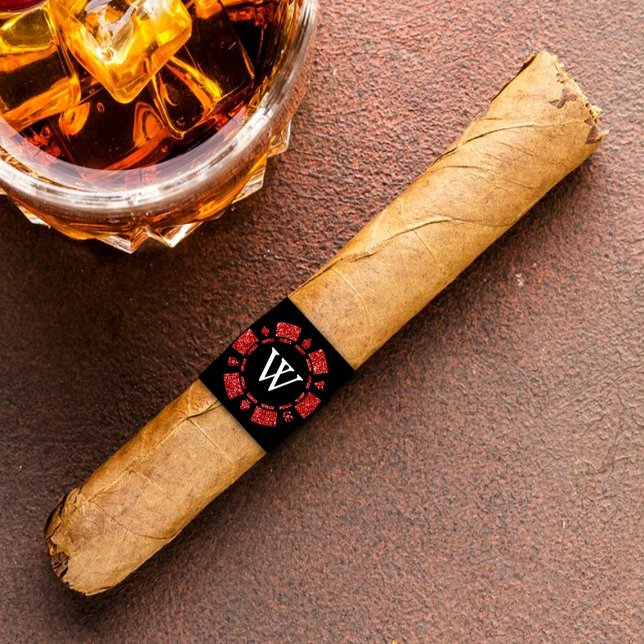 Red Glitter Monogram Poker Chip Casino Cigar Label (Creator Uploaded)