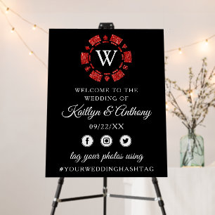 Red Glitter Monogram Poker Chip Casino Wedding Foam Board