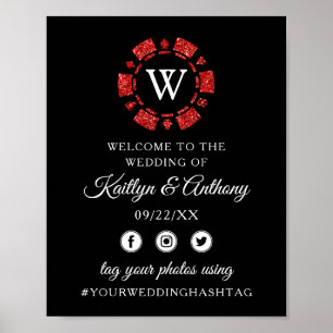 Red Glitter Monogram Poker Chip Casino Wedding Poster