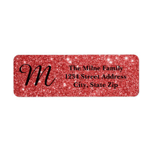 Red Glitter Monogram - Return Address Labels