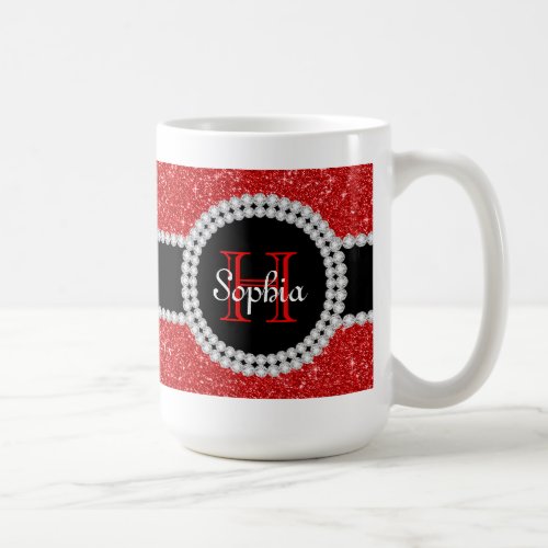 Red Glitter Monogrammed Coffee Mug