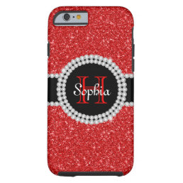 Red Glitter Monogrammed Tough iPhone 6 Case