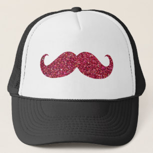 Red Glitter Mustache Trucker Hat