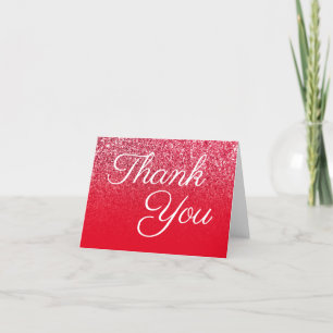 Red Glitter Ombre Elegant Calligraphy Letterpress Thank You Card