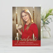 Red Glitter Overlay Photo Graduation Announcement (Standing Front)