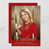 Red Glitter Overlay Photo Graduation Announcement (Front/Back)
