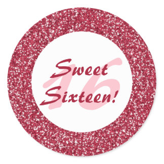 Red Glitter Pattern Look-like Sweet Sixteen Classic Round Sticker